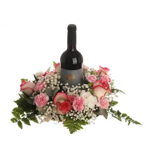 Stunning Flowers and Wine Gift Arrangement